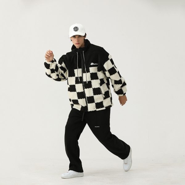 OEM new checkerboard design warm jacket - Image 4