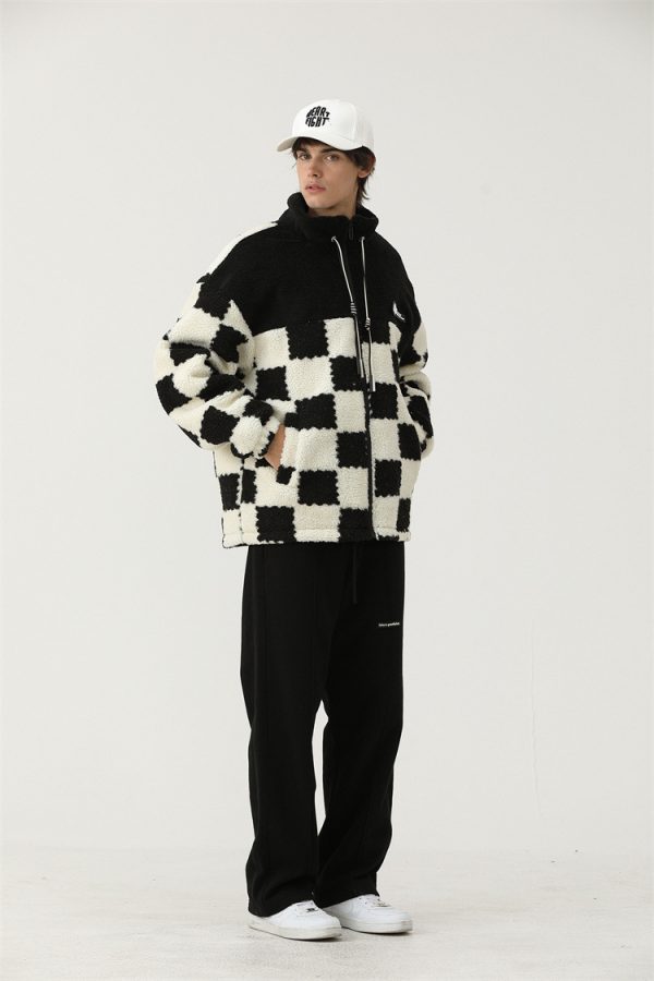 OEM new checkerboard design warm jacket - Image 5