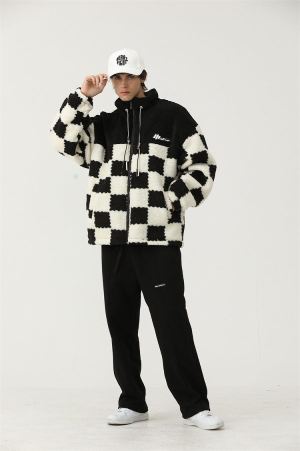 OEM new checkerboard design warm jacket - Image 7