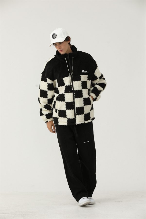 OEM new checkerboard design warm jacket - Image 8