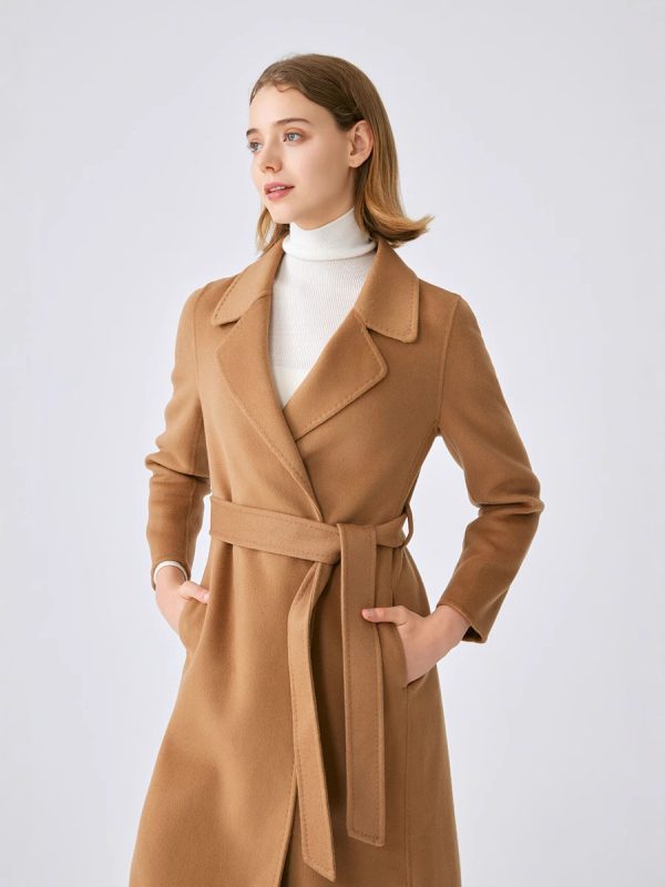 pure cashmere camel long belted coat