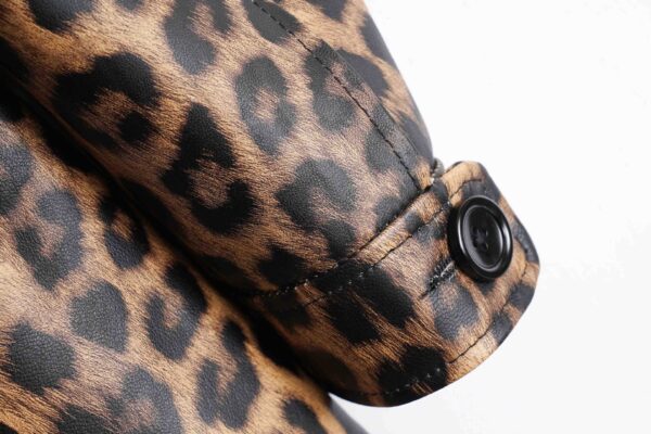Luxury Leopard Print Genuine Sheepskin Leather Trench Coat for Women - Image 5