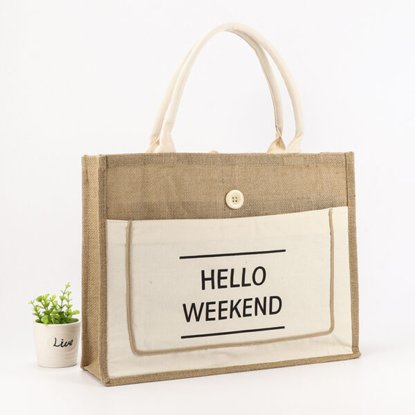 Reusable Printed Jute Tote Bag with Cotton Handles - Image 4