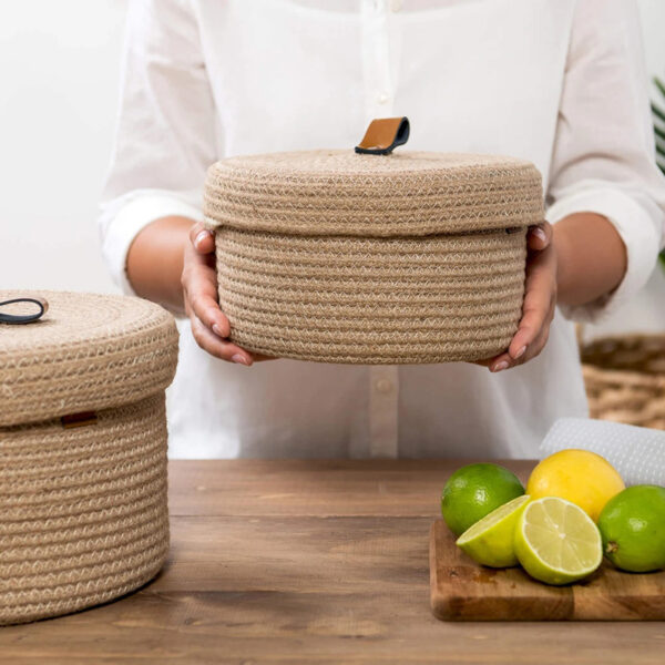 Premium Jute & Cotton Rope Storage Baskets with Lids