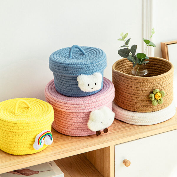 Premium Jute & Cotton Rope Storage Baskets with Lids - Image 3