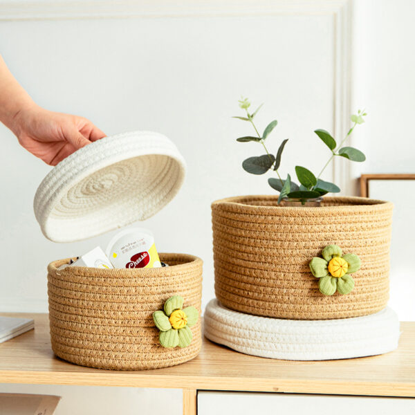 Premium Jute & Cotton Rope Storage Baskets with Lids - Image 4