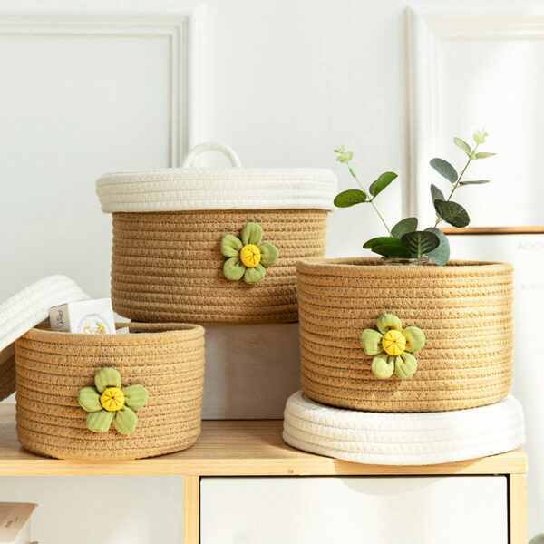 Premium Jute & Cotton Rope Storage Baskets with Lids - Image 5