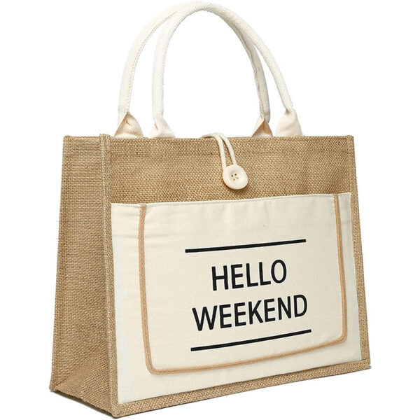 Reusable Printed Jute Tote Bag with Cotton Handles - Image 6