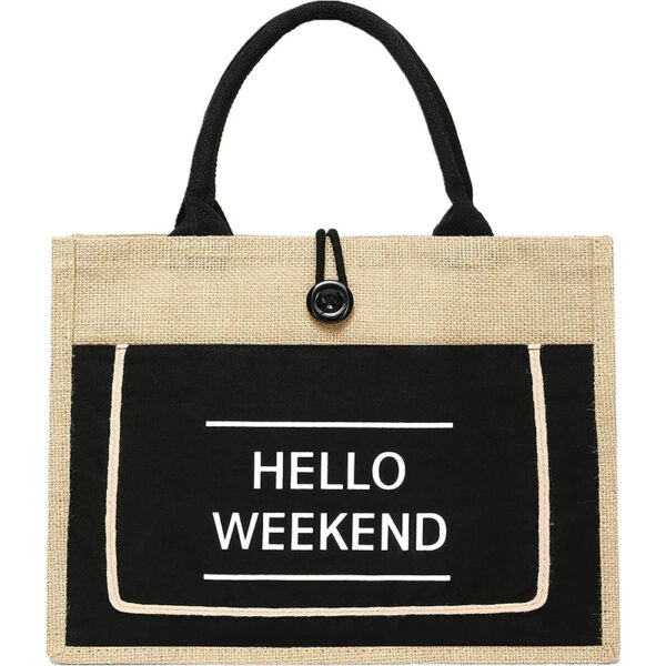 Reusable Printed Jute Tote Bag with Cotton Handles - Image 5