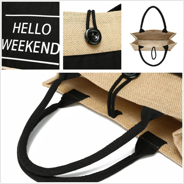 Reusable Printed Jute Tote Bag with Cotton Handles - Image 7