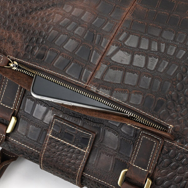 Luxury Crocodile Pattern Cowhide Leather Duffel Bag - Image 9